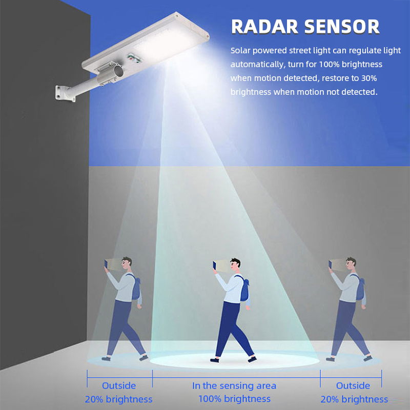 Hareket Sensörü Döküm Alüminyum 50w 100w 150w 200w 250w Entegre Solar Sokak Lambası